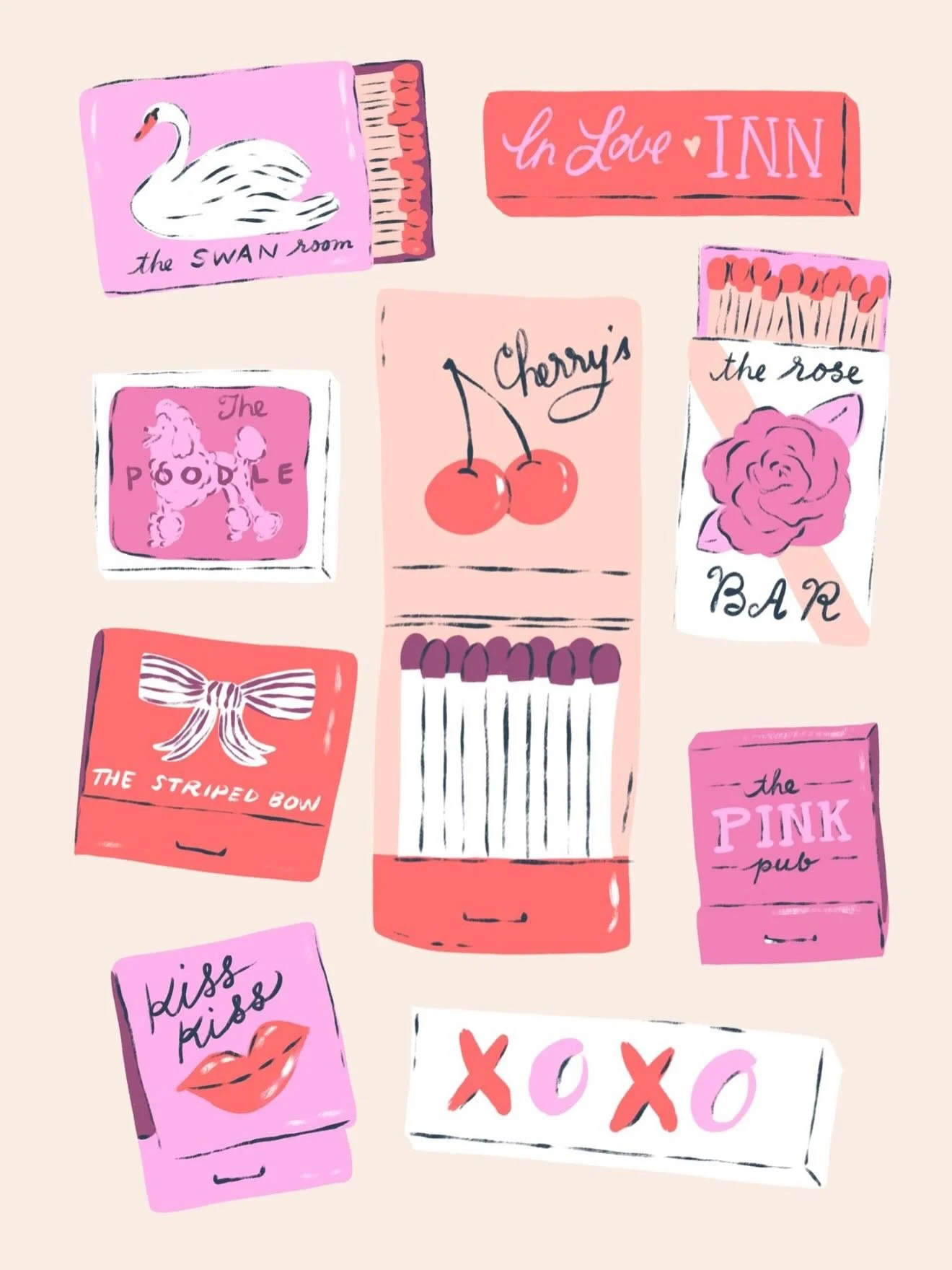 Love Matches for lighting a cozy fire this snowy week! You can find these cuties on wall art from @anthropologie right now! 

Valentine&rsquo;s Day - wall art - pink - coquette - illustration - matchbooks - art licensing