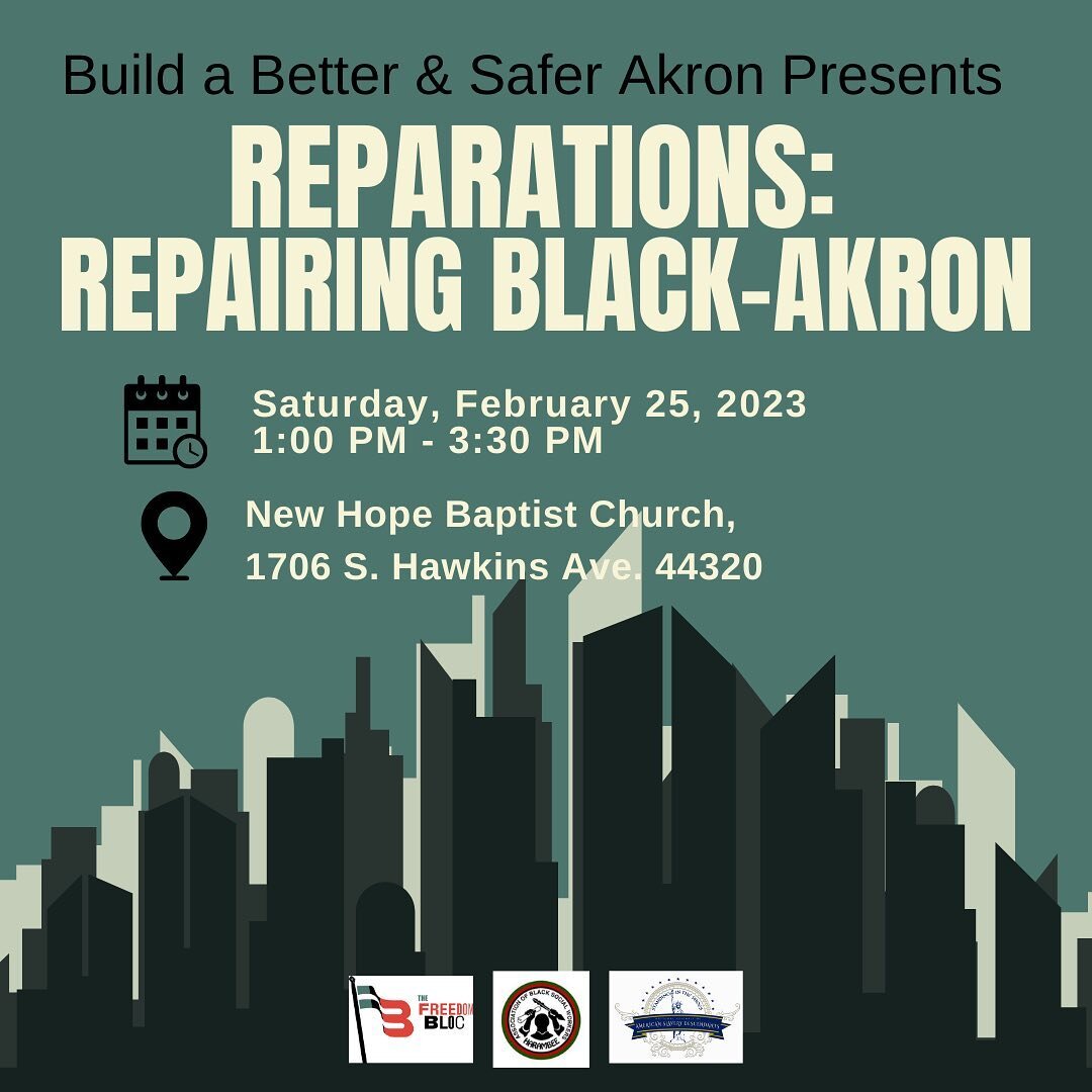 The Freedom BLOC believes that in order for Black people to truly heal in this country and particularly in Akron that repair must happen. That repair must happen in the form of reparations. From the fact that Summit County was the home to the second 