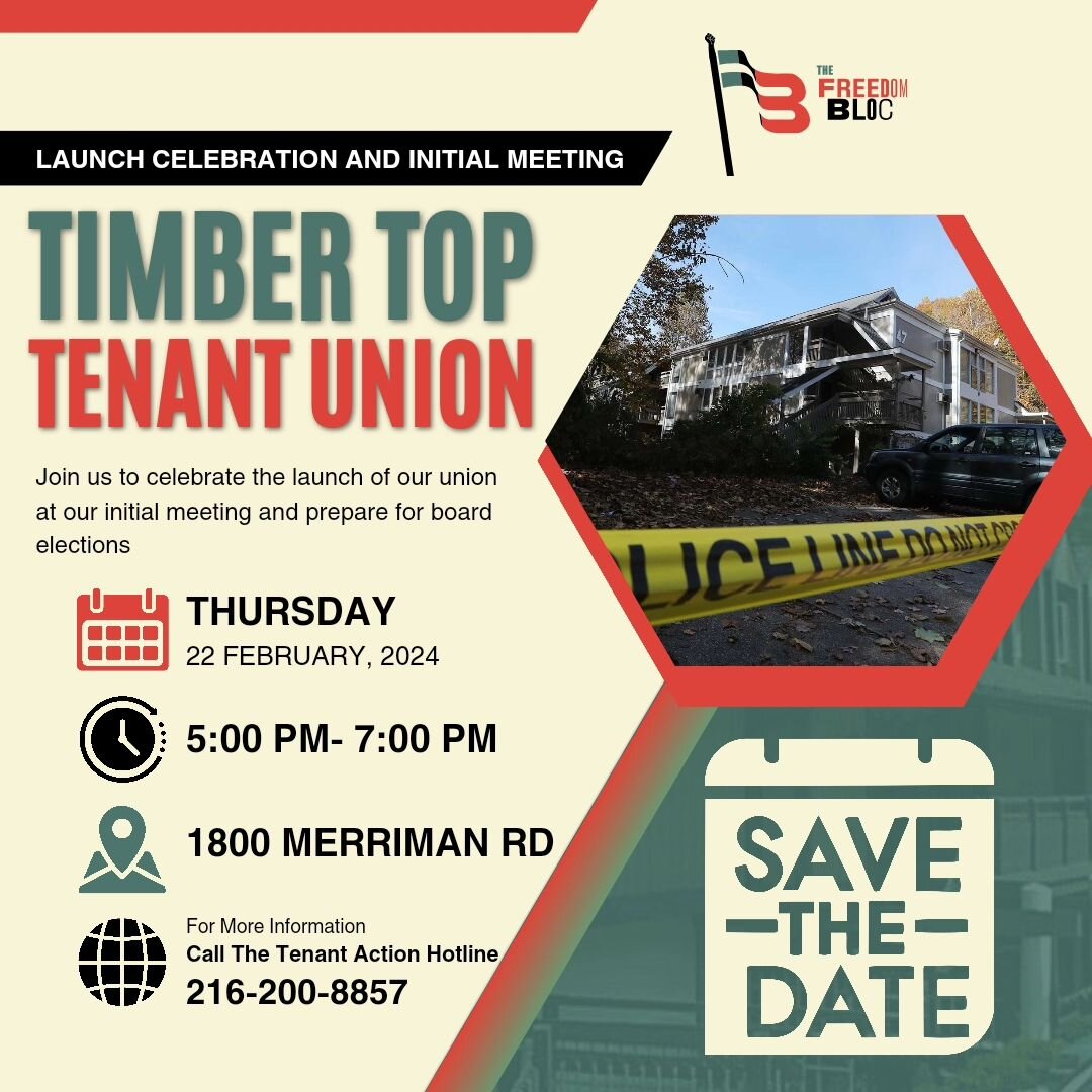 Live in Timber Top? Tomorrow, Join us at Social 8 for the launch celebration for the Tenant Union. Come mix and mingle, get to know other neighbors and get involved! #TenantPower #HousingIsAHumanRight if you have questions, call the Tenant Action Hot