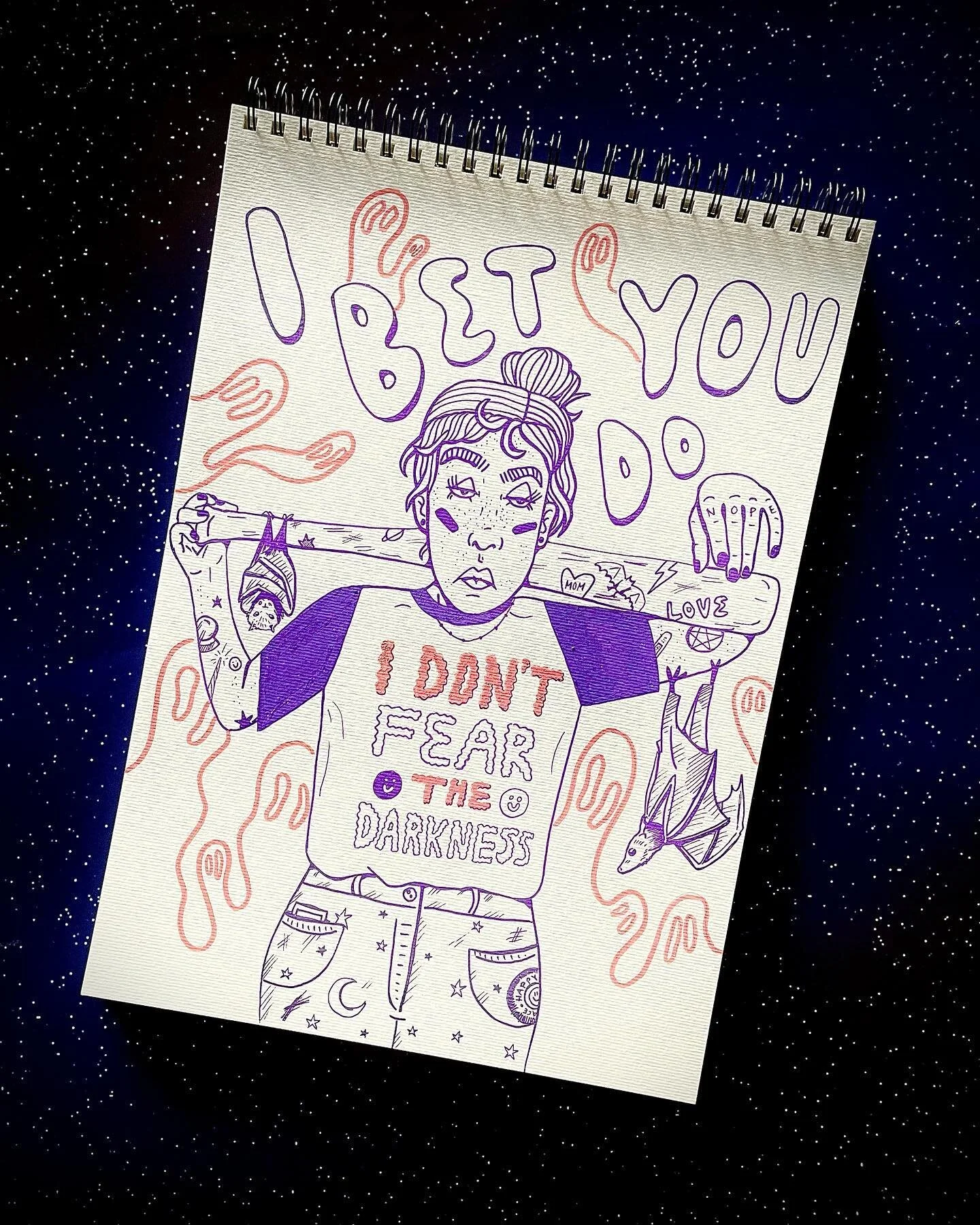 day 25: bat 
#tinadiytober
&ndash;

&bdquo;I bet you do.&quot;

&ndash;

Hier kommt endlich die Zeichnung zu Tag 25 vom Tinadiytober. Ich hatte sie eigentlich schon vor ein paar Tagen fertig, aber war nicht so recht zufrieden damit und auch nicht zuf