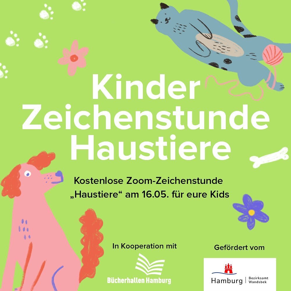 YAY! 💚 Die Kinderzeichenstunde ist zur&uuml;ck: p&uuml;nktlich zu den Pfingstferien n&auml;chste Woche in Hamburg, findet am n&auml;chsten Dienstag, den 16.05. wieder eine Kinderzeichenstunde zusammen mit den @buecherhallen Hamburg bei Zoom statt 🤩