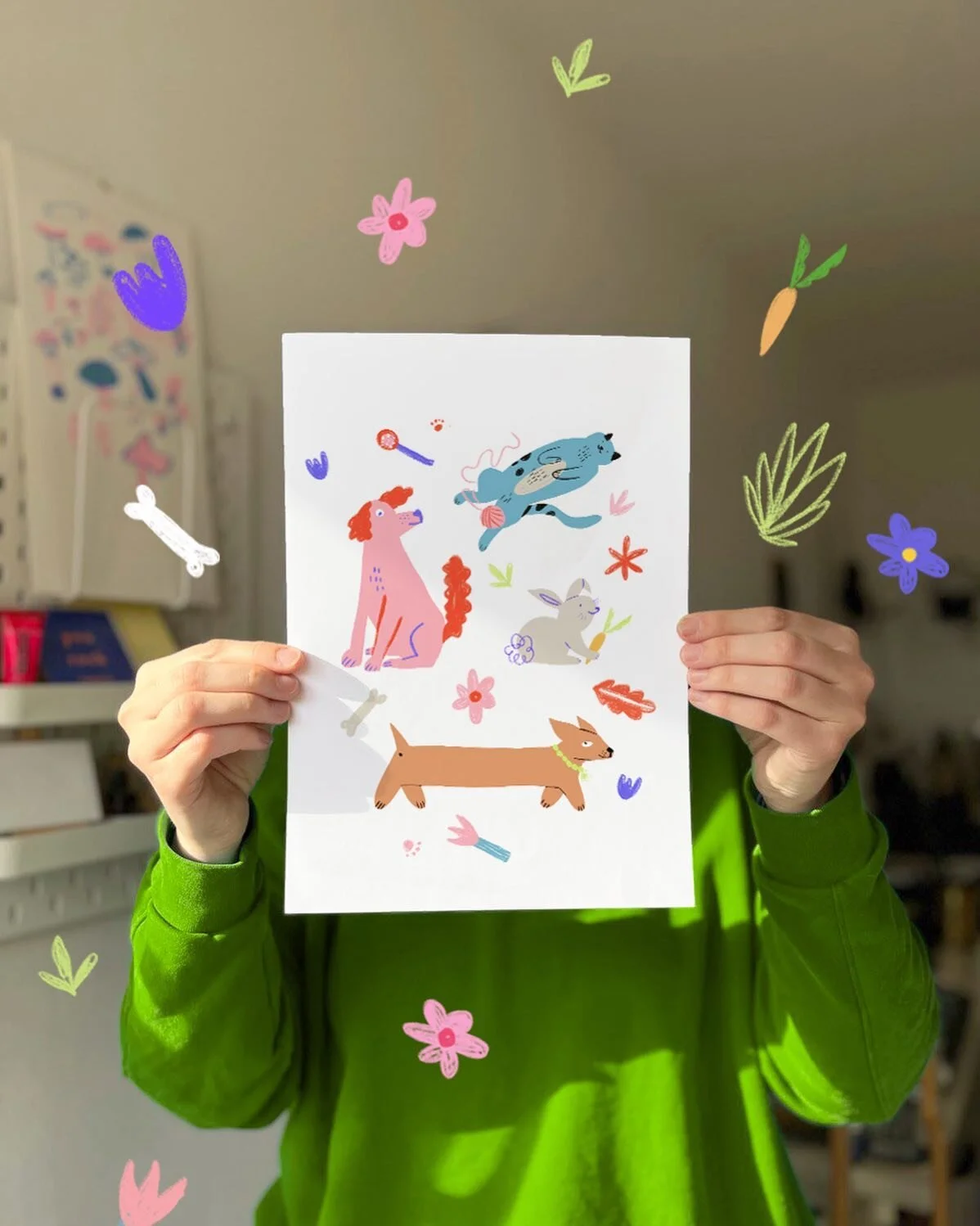 Dieses niedliche Haustier-Motiv von @leoniehnz k&ouml;nnen eure Kids zusammen mit uns und den @buecherhallen Hamburg am 16.05. zeichnen 💚🩵🩷 Also spitzt schon mal eure Bleistifte und Bunstifte und freut euch auf eine lustige Kinderzeichenstunde mit