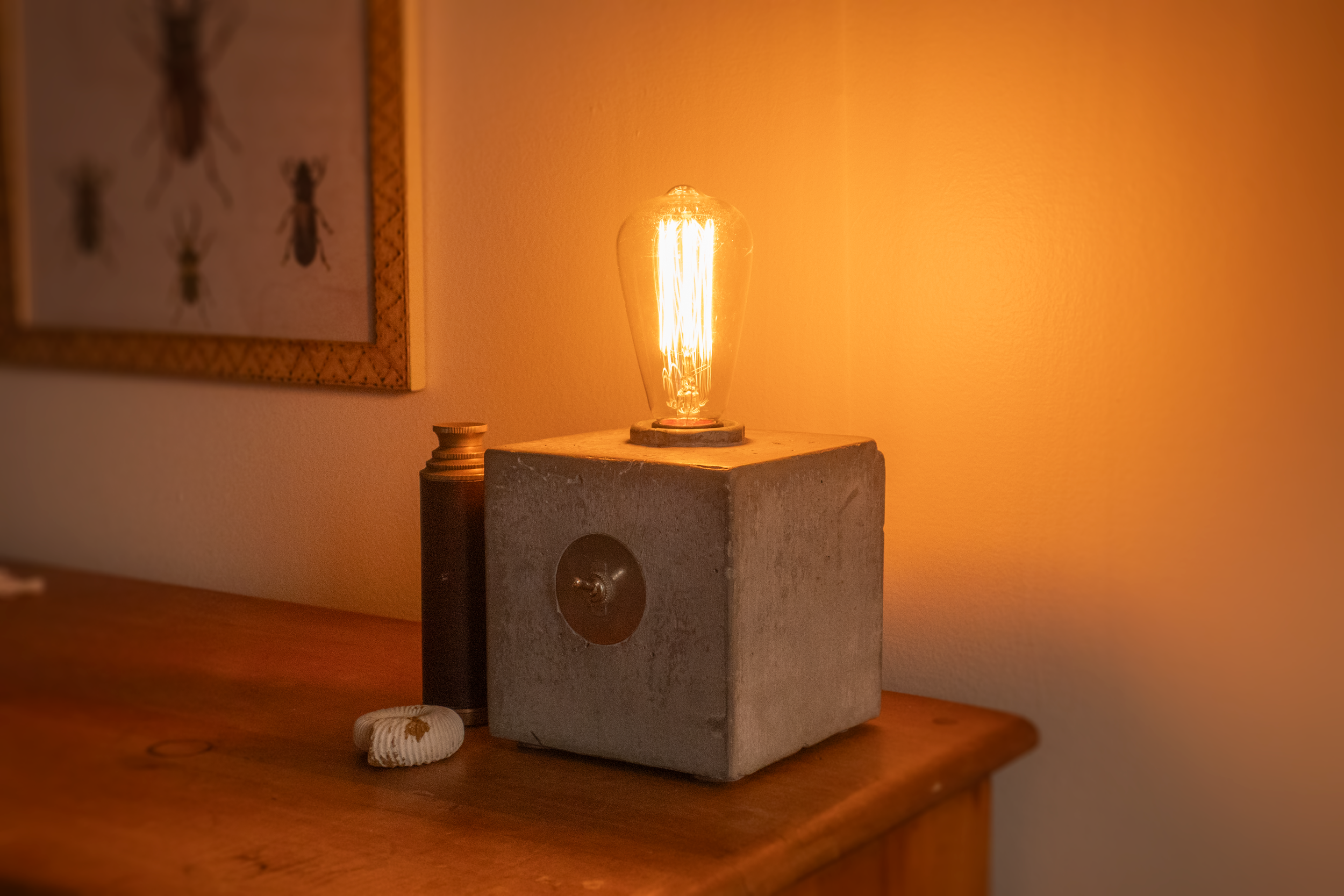 Concrete cube with Edison bulb