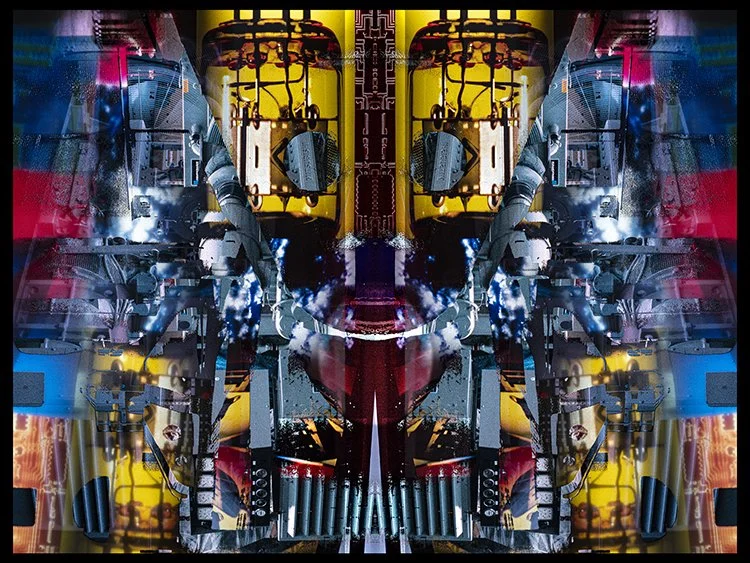 Hybrid Abstraction combining analog film onto high contrast film combining multiple exposures on a single frame digital image.