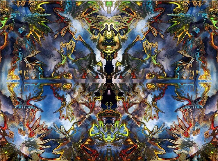 Hybrid analog-digital abstract imagery created through layered film masks and in-camera RAW blends.