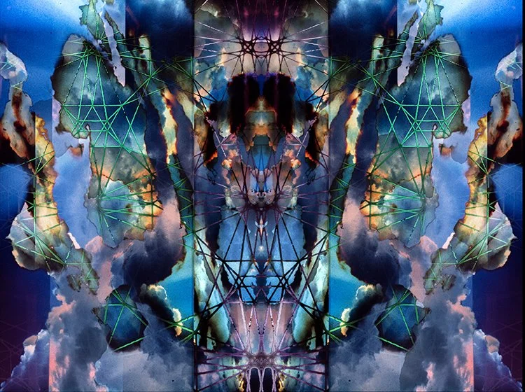 Hybrid photographic abstract using analog optical effects transferred into digital medium-format layers.