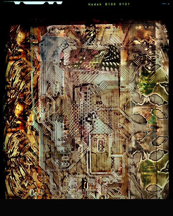Analog 4x5 image created with multiple high contrast masks exposed on  4x5 Ektachrome film.