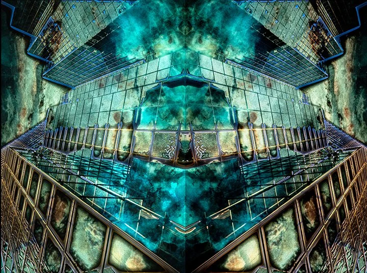 High-contrast abstract composition produced through multi-stage analog masking  in order to create tonal reduction.