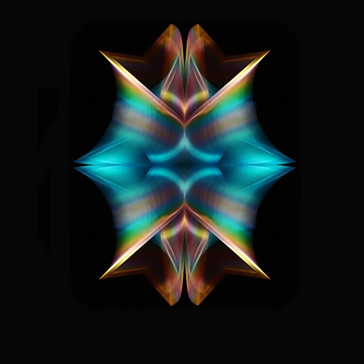 Dynamic geometric abstraction produced through CNC-programmed streak  patterns with analog/digital exposure blending.