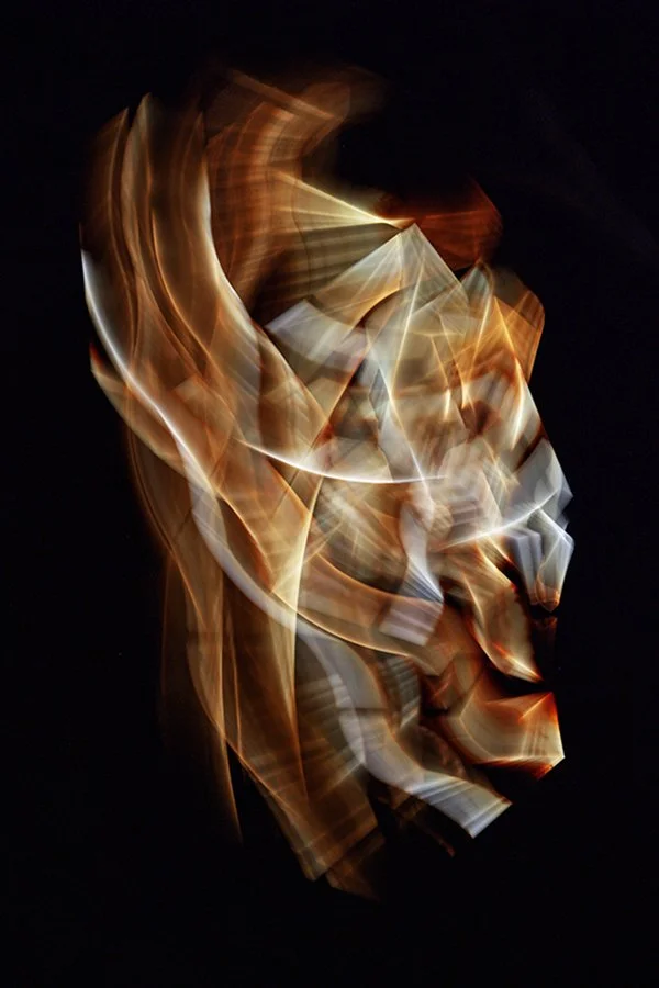 Motion-controlled composite using time exposure with continuous movement with color changes.