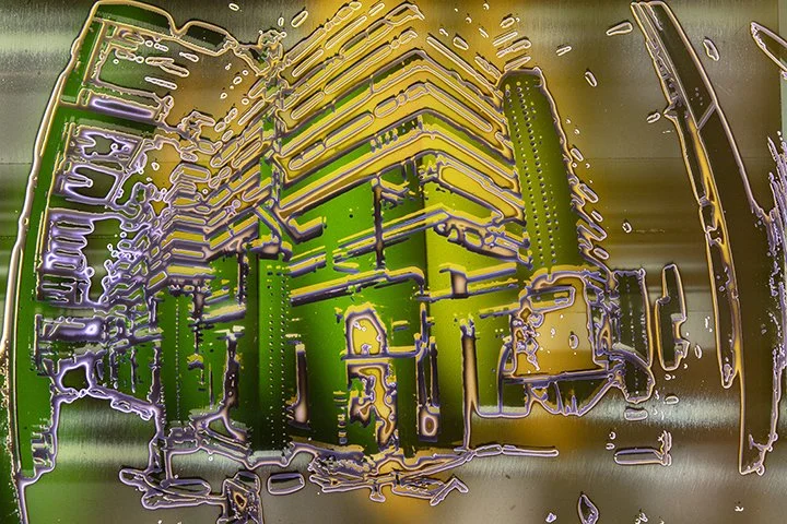 Posterized black-and-white abstract created with analog composite masking and controlled tonal compression.