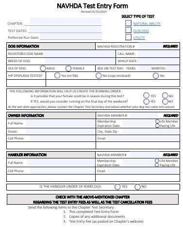 Test Entry Form — MID OHIO N.A.V.H.D.A.
