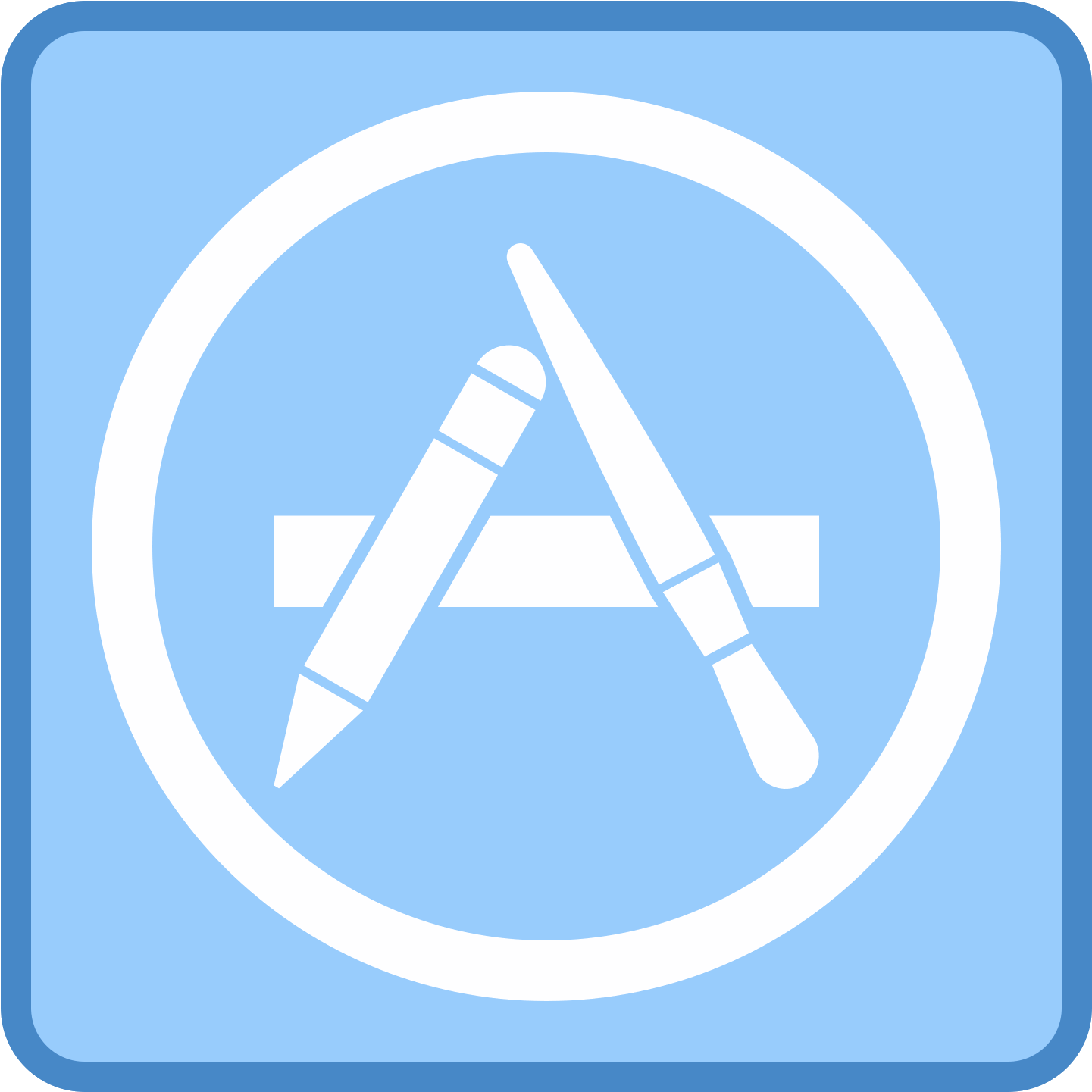 App Store logo with a stylized letter 'A' made of a pencil, paintbrush, and ruler on a blue background.