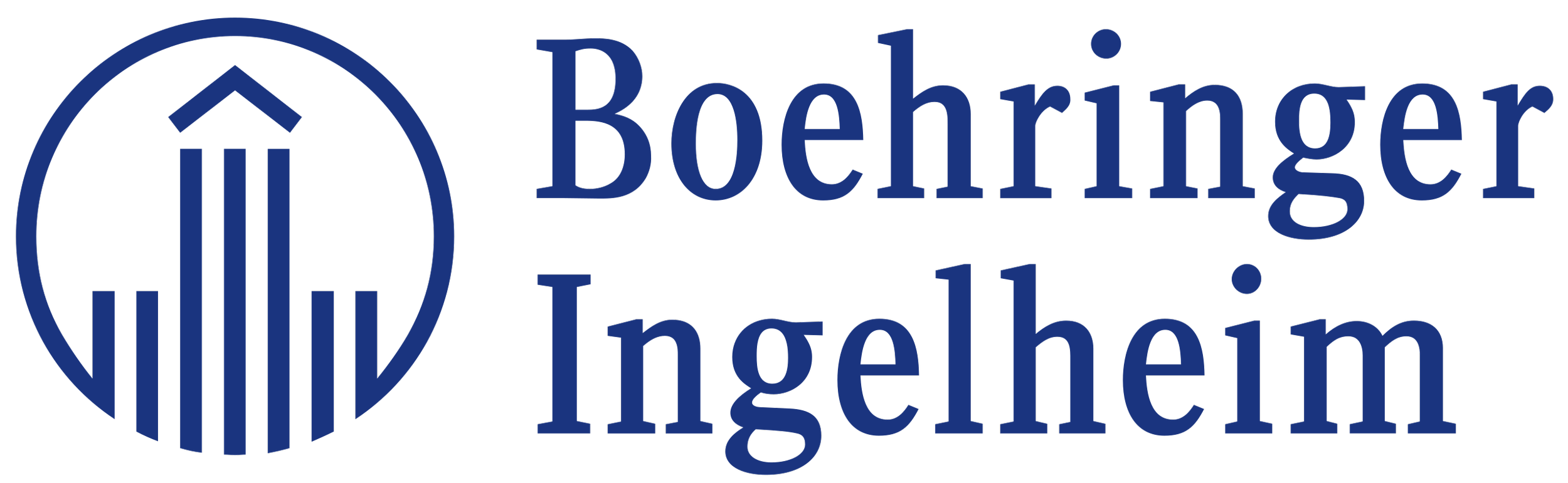 Boehringer Ingelheim logo in blue with a stylized circle and upward arrow image.