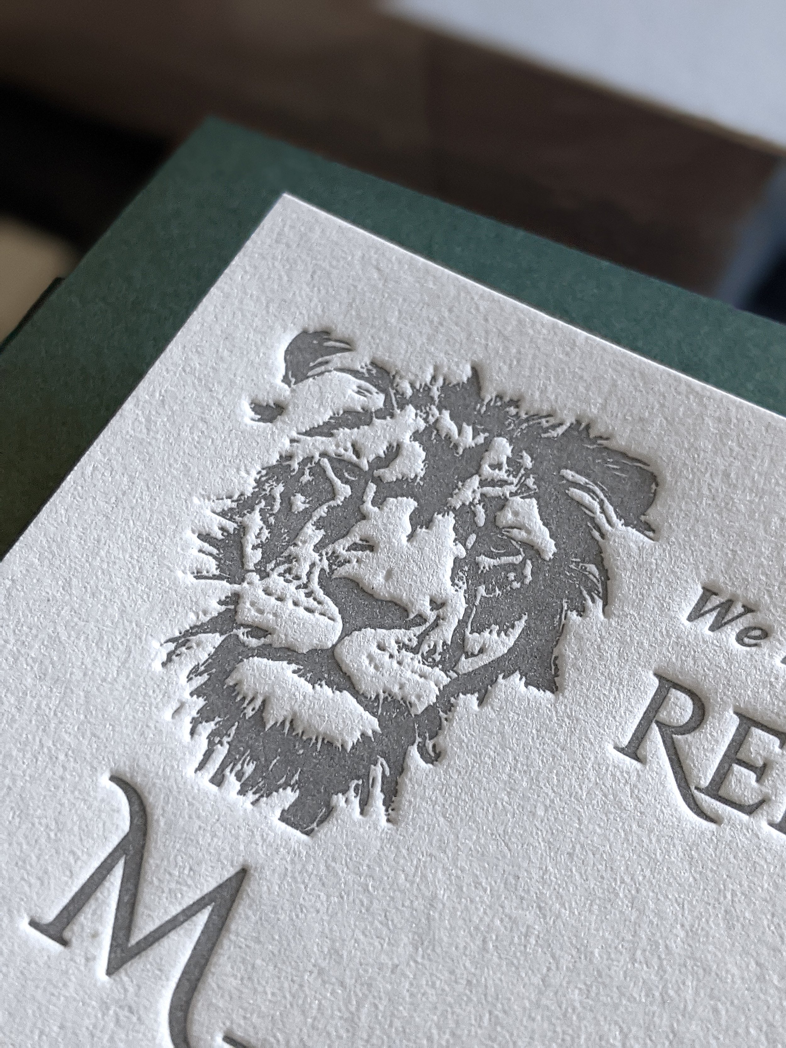 Letterpress zoo wedding invitation with lion