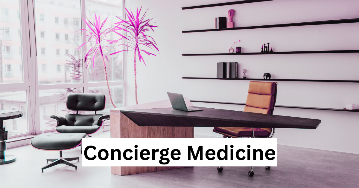 Stylized image of an upscale concierge medicine office in Buckhead, Atlanta with mid-century furnishings