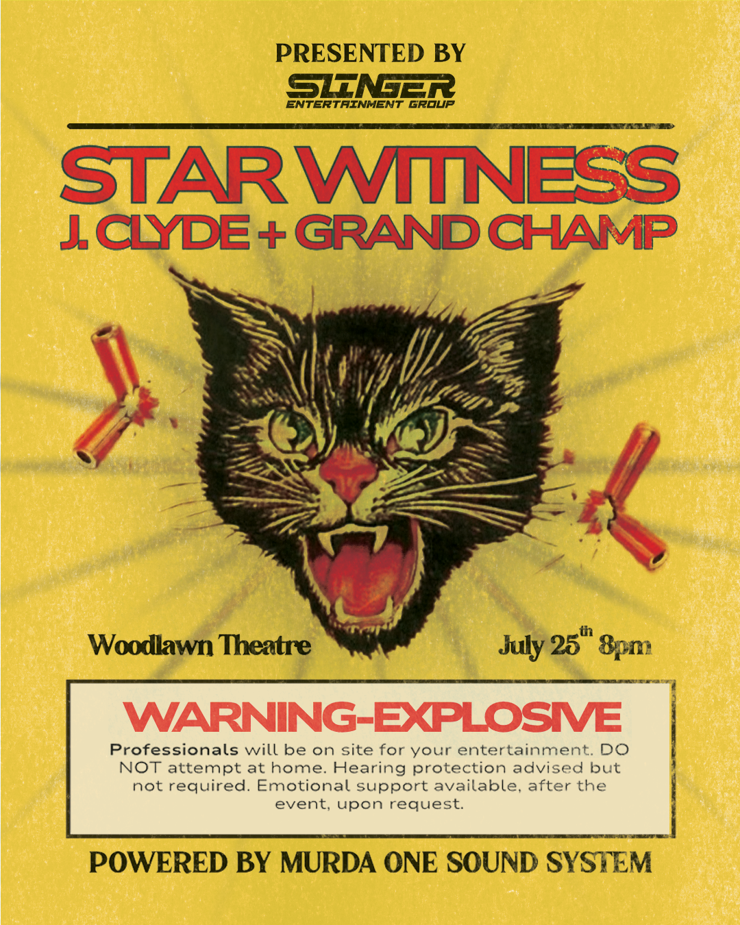 Slinger Entertainment Presents Star Witness + J. Clyde + Grand Champ at Woodlawn Theatre