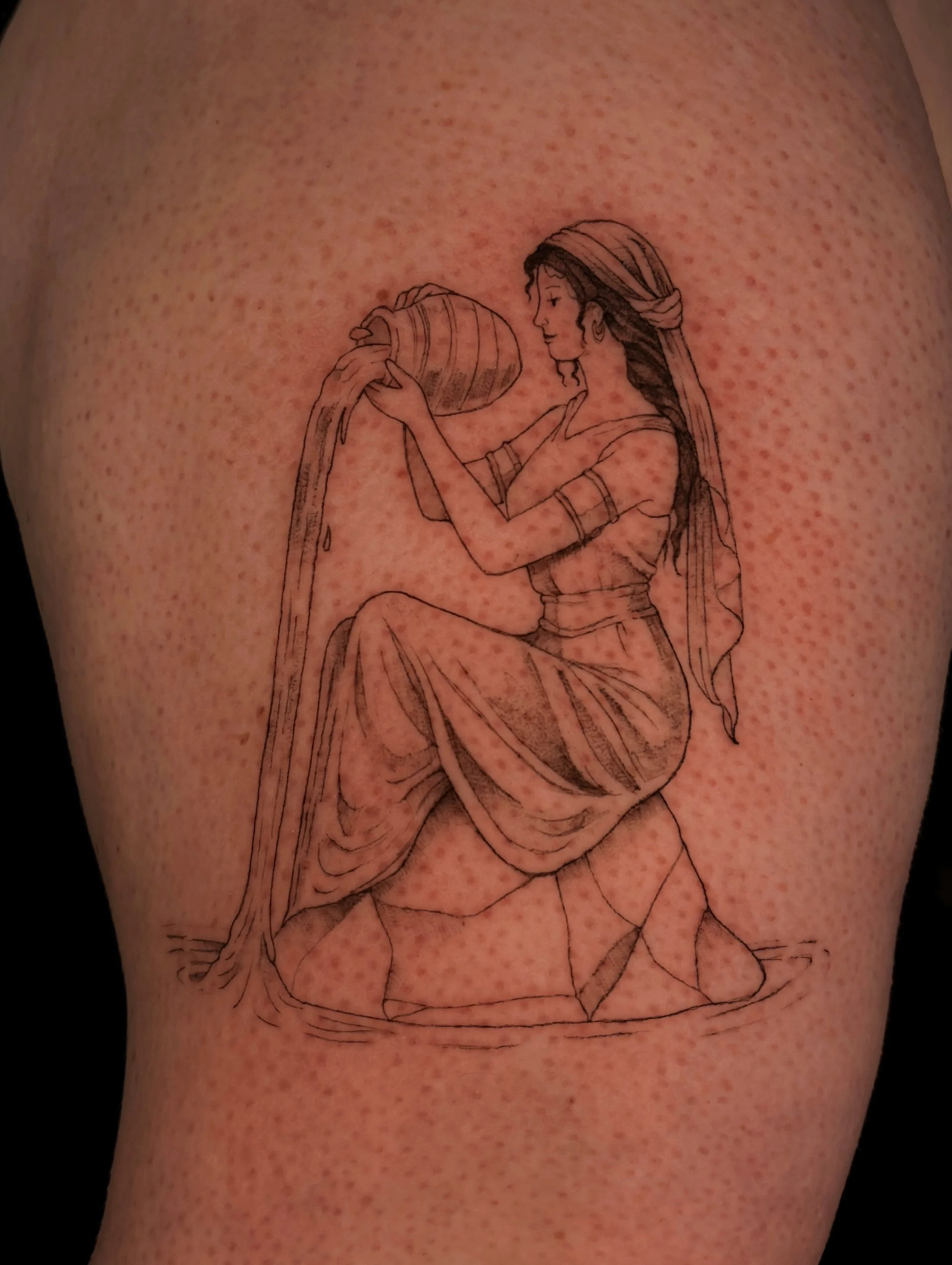 Aquarius water bearer tattoo from my newest zodiac tattoo designs! ♒️

All the fine details were very fun to tattoo! Thanks to my lovely client who travelled all the way from New Zealand to Toronto for this piece. 

I would love to do more of the des