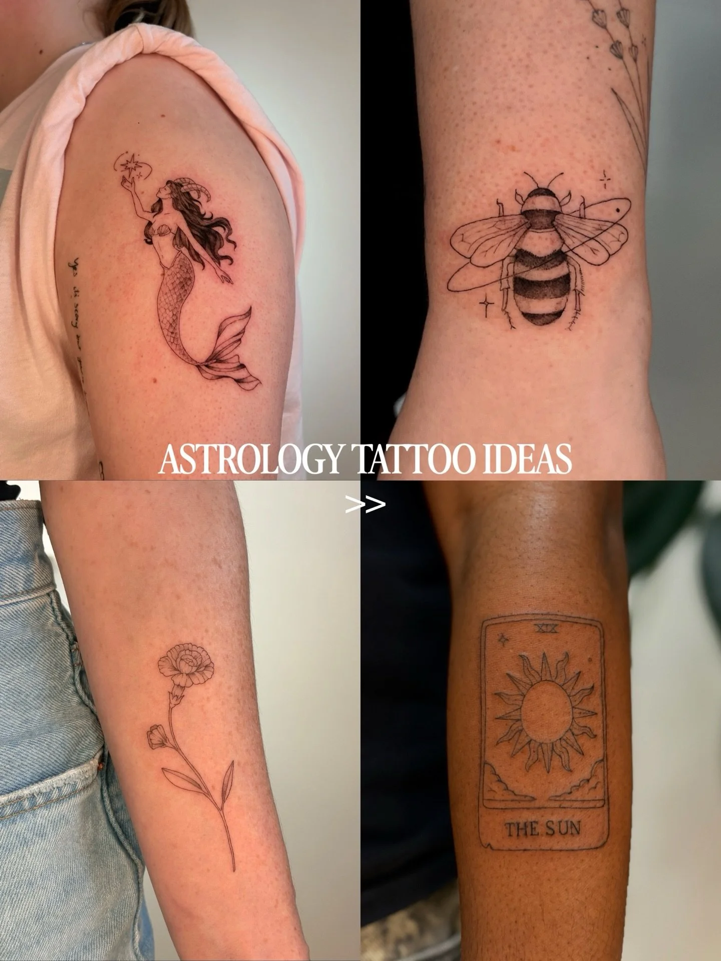 Zodiac inspired tattoos from my flash! 🐝🦁🏹🧜&zwj;♀️
Link in bio to book yours ☺️