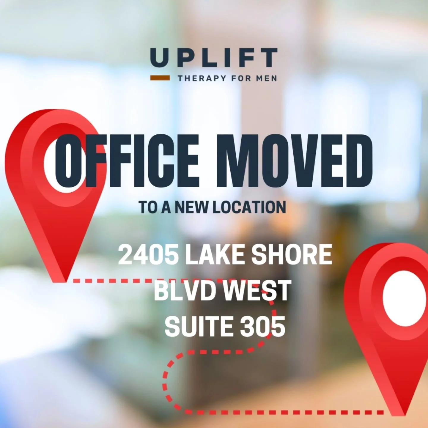 🚨 We&rsquo;ve Moved! 🚨

We&rsquo;re excited to share that Uplift Therapy for Men has officially moved into our new office! 🏢✨

📍 New Location: 2405 Lake Shore Blvd West, Unit 305, Etobicoke
✅ Moved in: Today (we&rsquo;re still setting things up, 