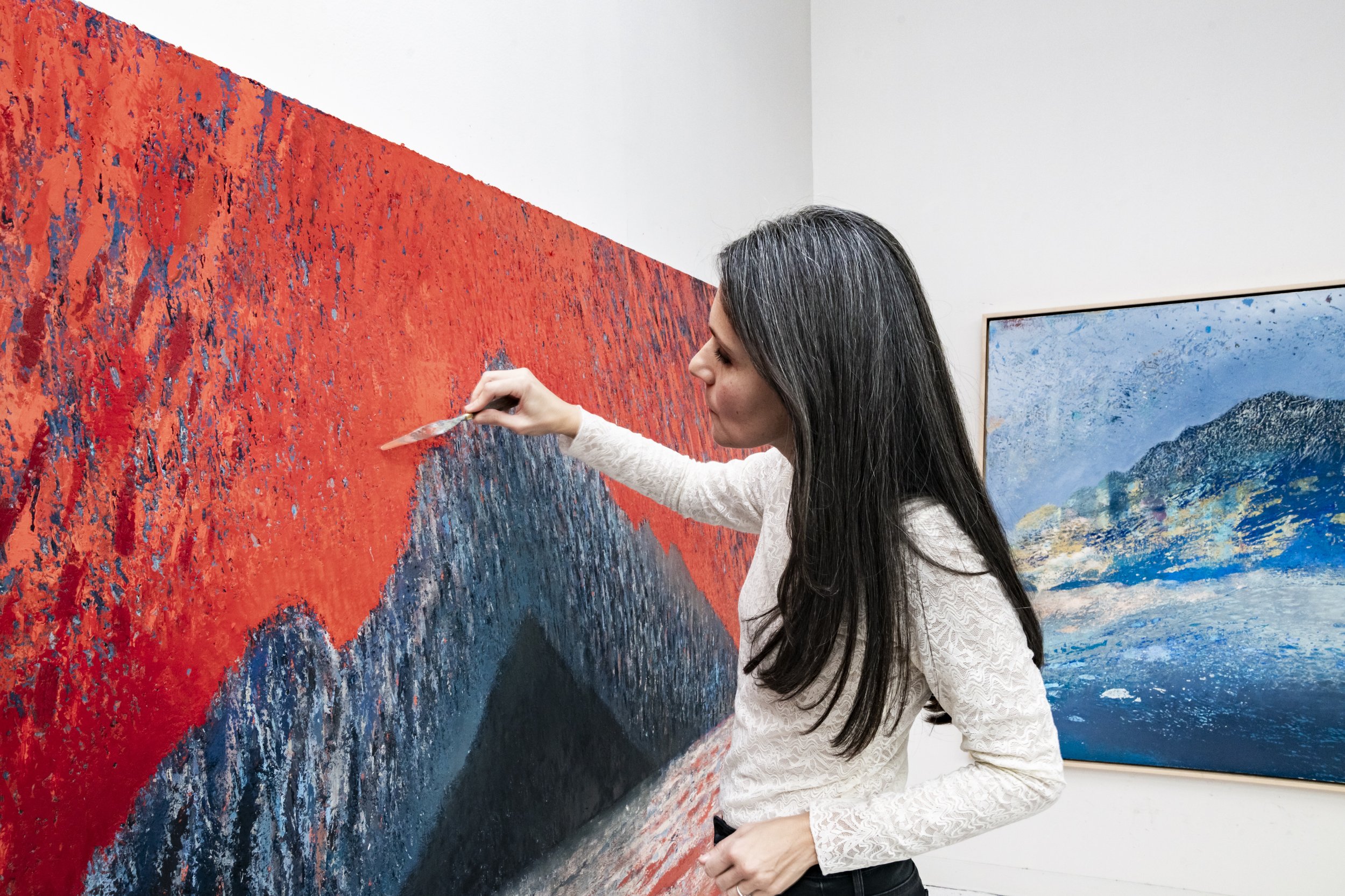 female painter large landscape painting