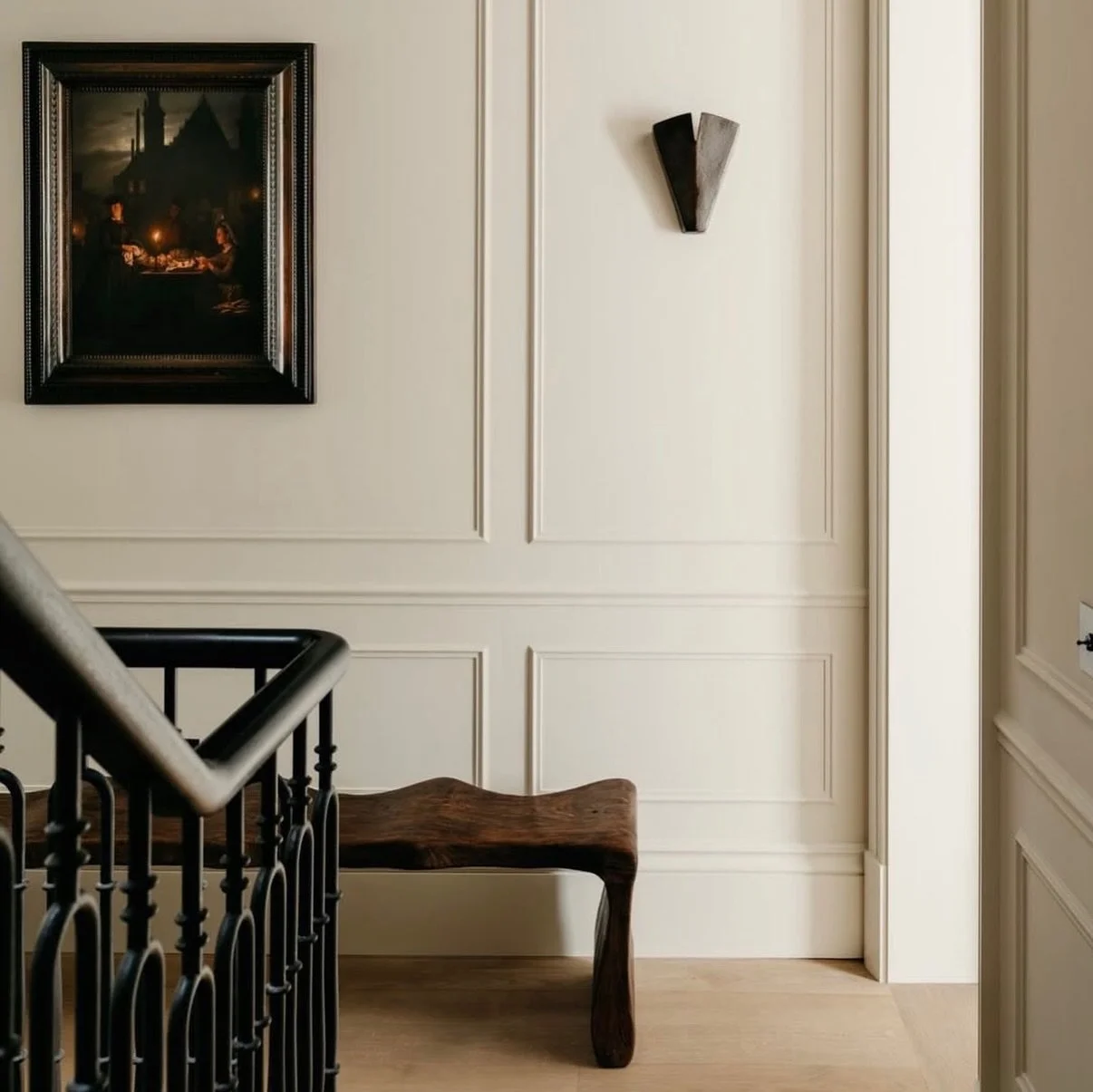 Our sculptural teak wood bench featured in London