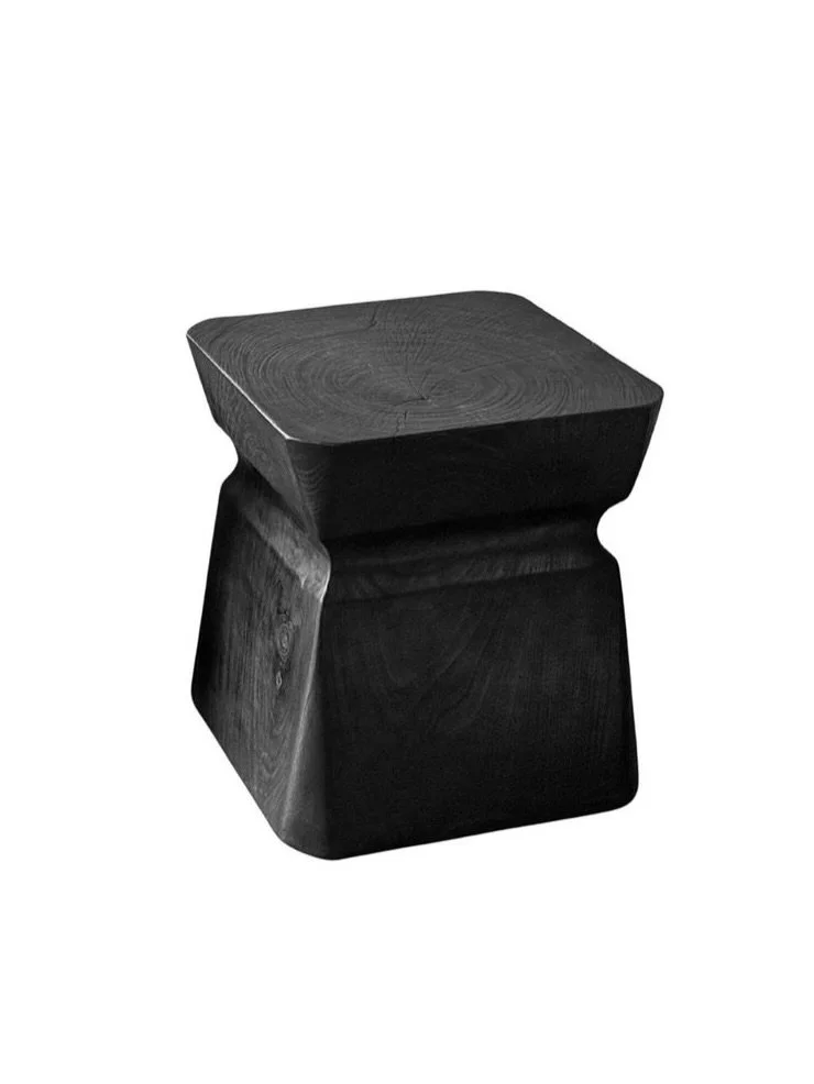 Sculptural Teak Wood Side Table, Burnt Finish, Modern Organic