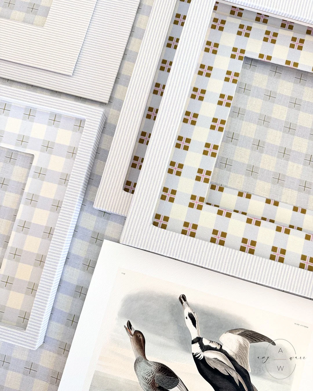 custom fabric covered frames and matboards by amy warr for interior designers, brands, and events