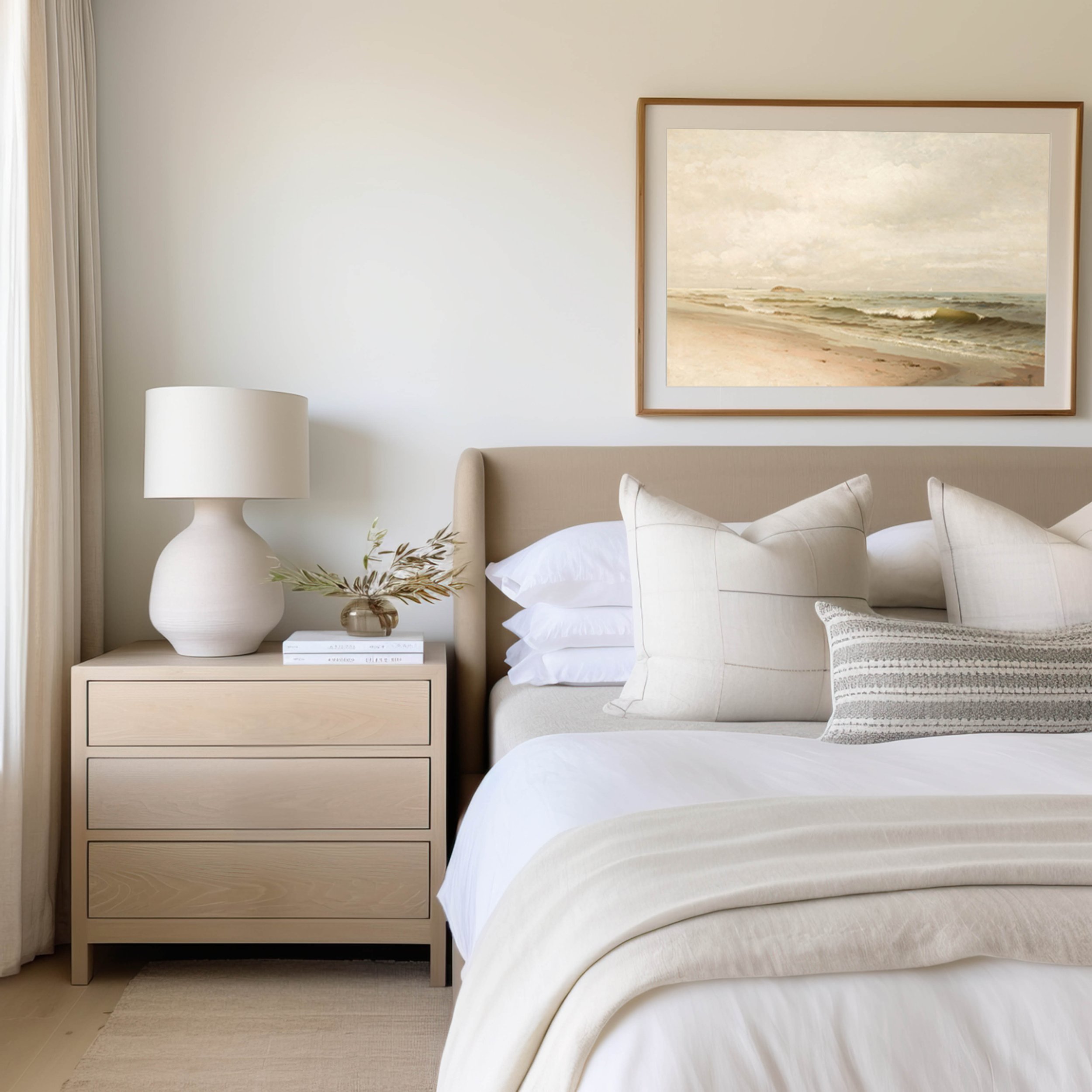 Vintage beach painting in neutral color palette