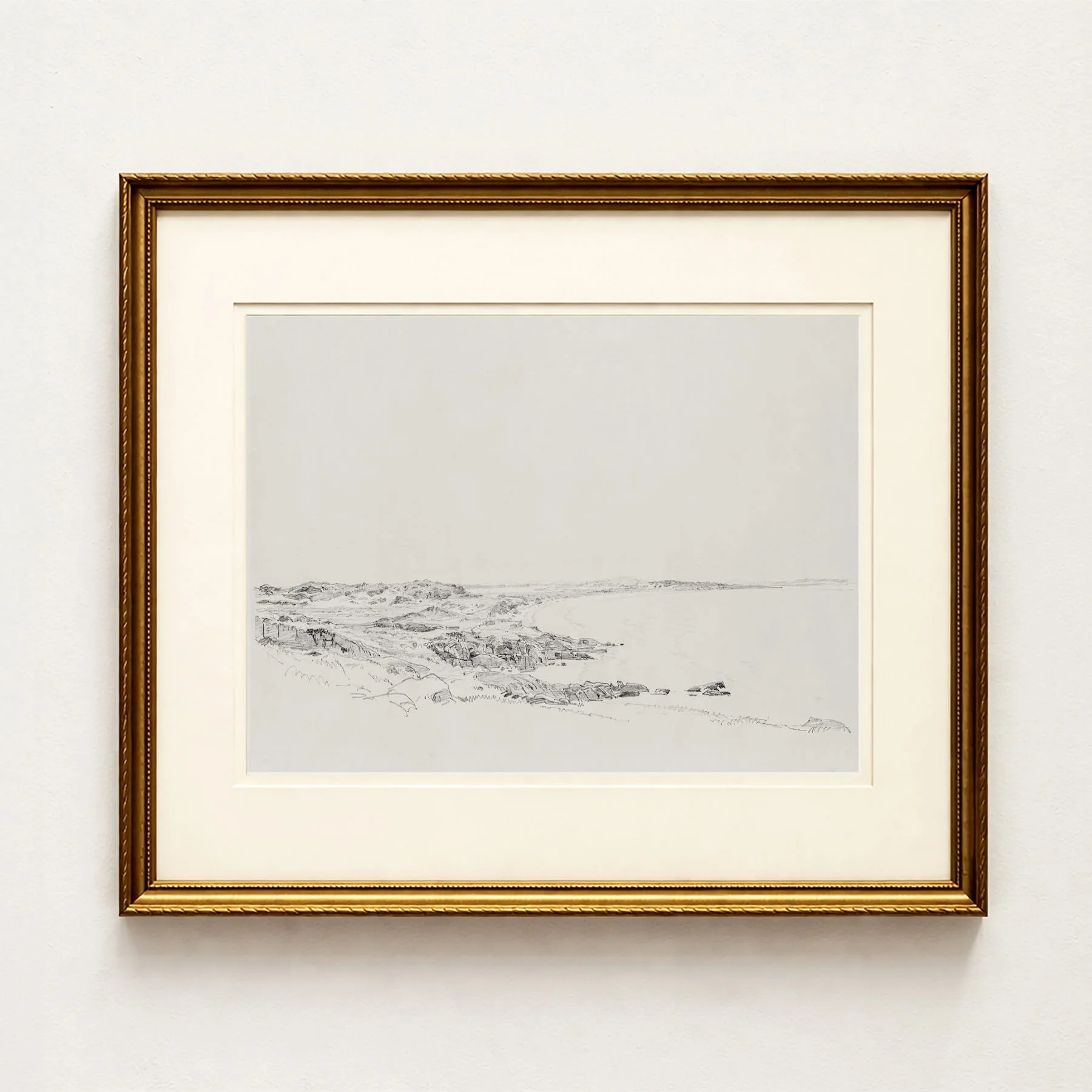 'Along the Coast' — Vintage Black and White Coastline Drawing Art Print