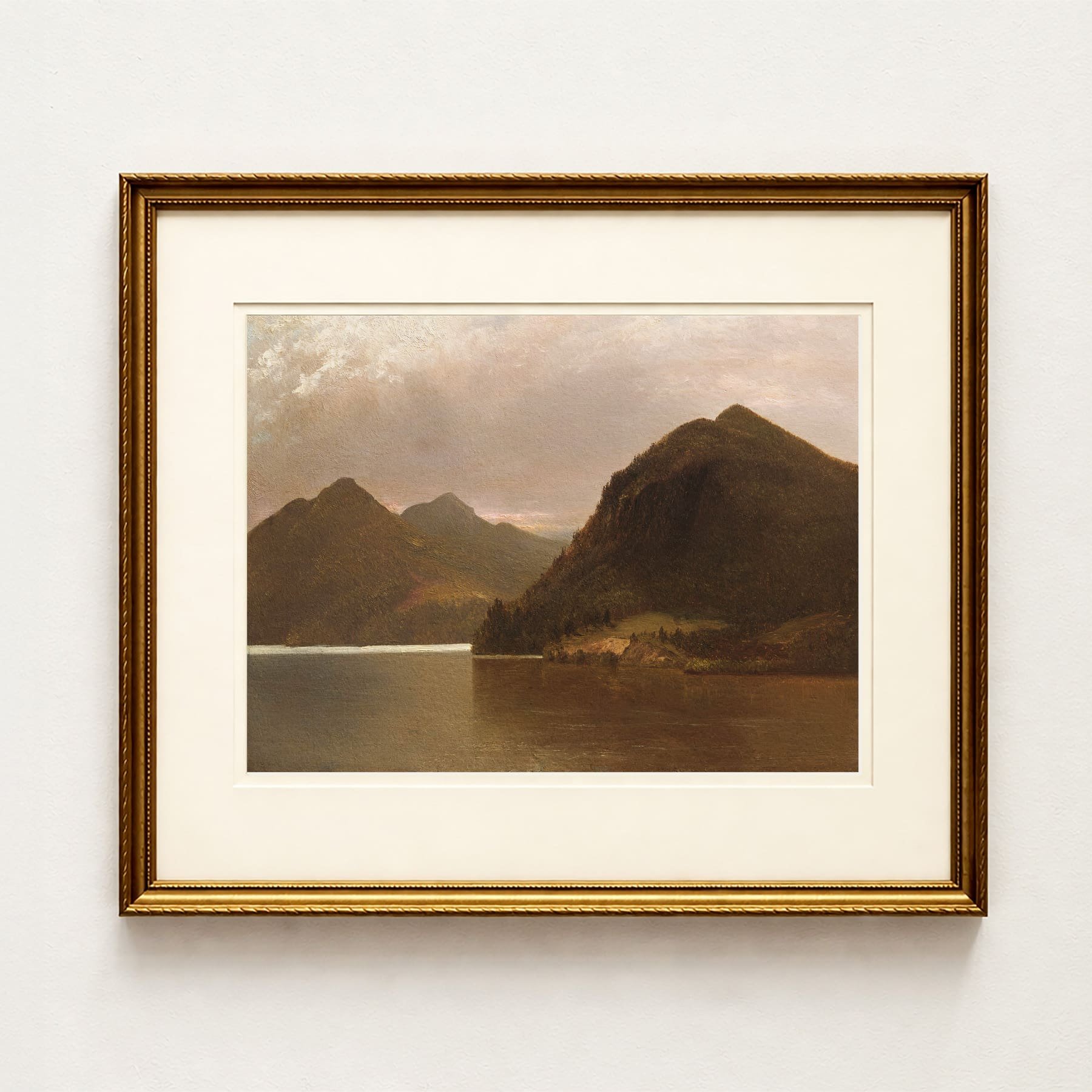 'Crimson Lake' — Vintage Mountain and Lake Landscape Art Print