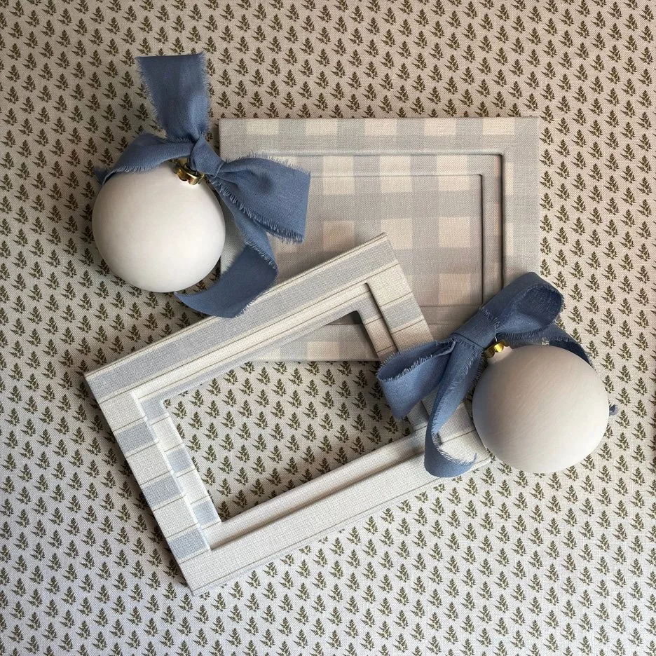 gingham fabric covered frames pair of linen frames.jpg