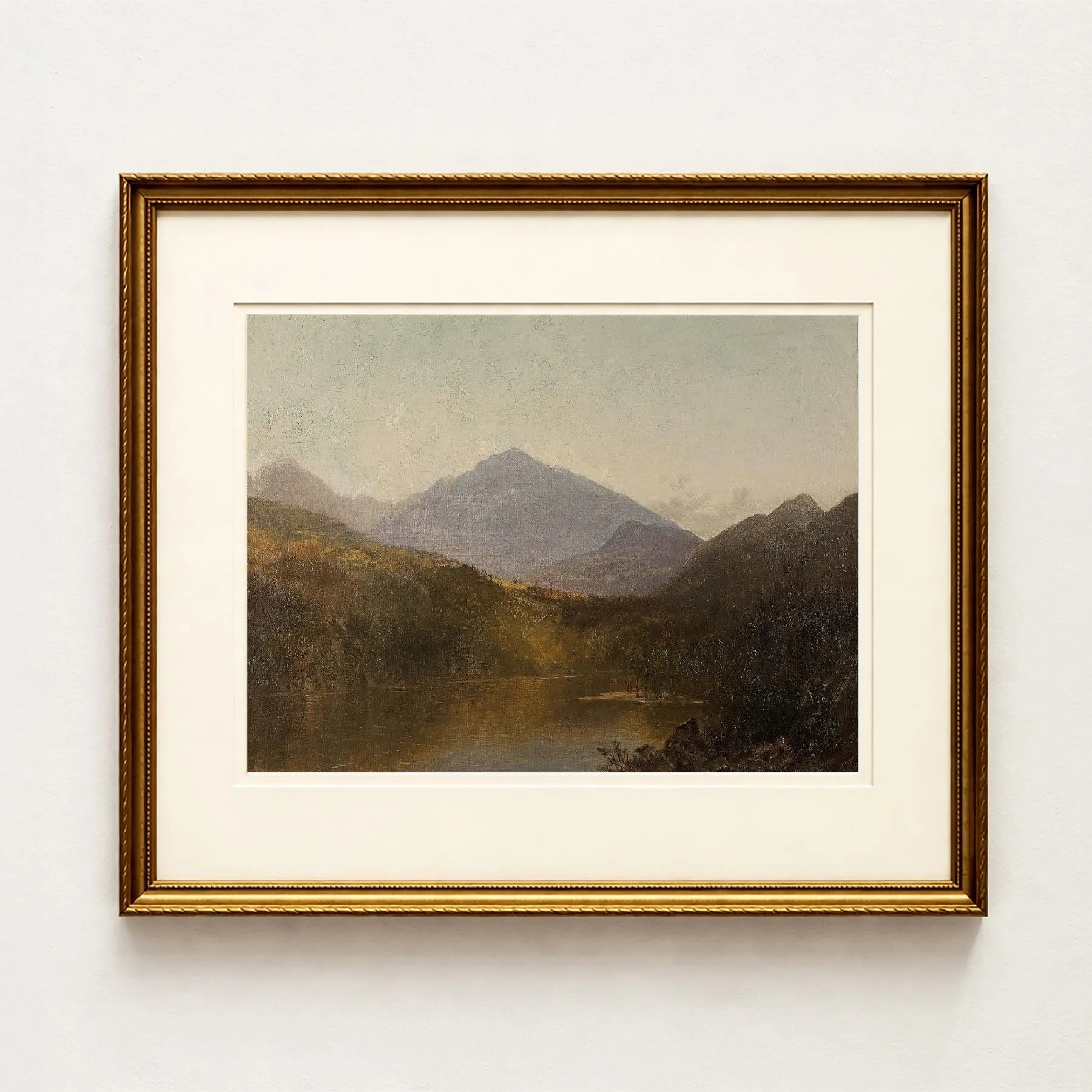 'Autumn Lake' — Vintage Mountain and Lake Oil Painting Art Print