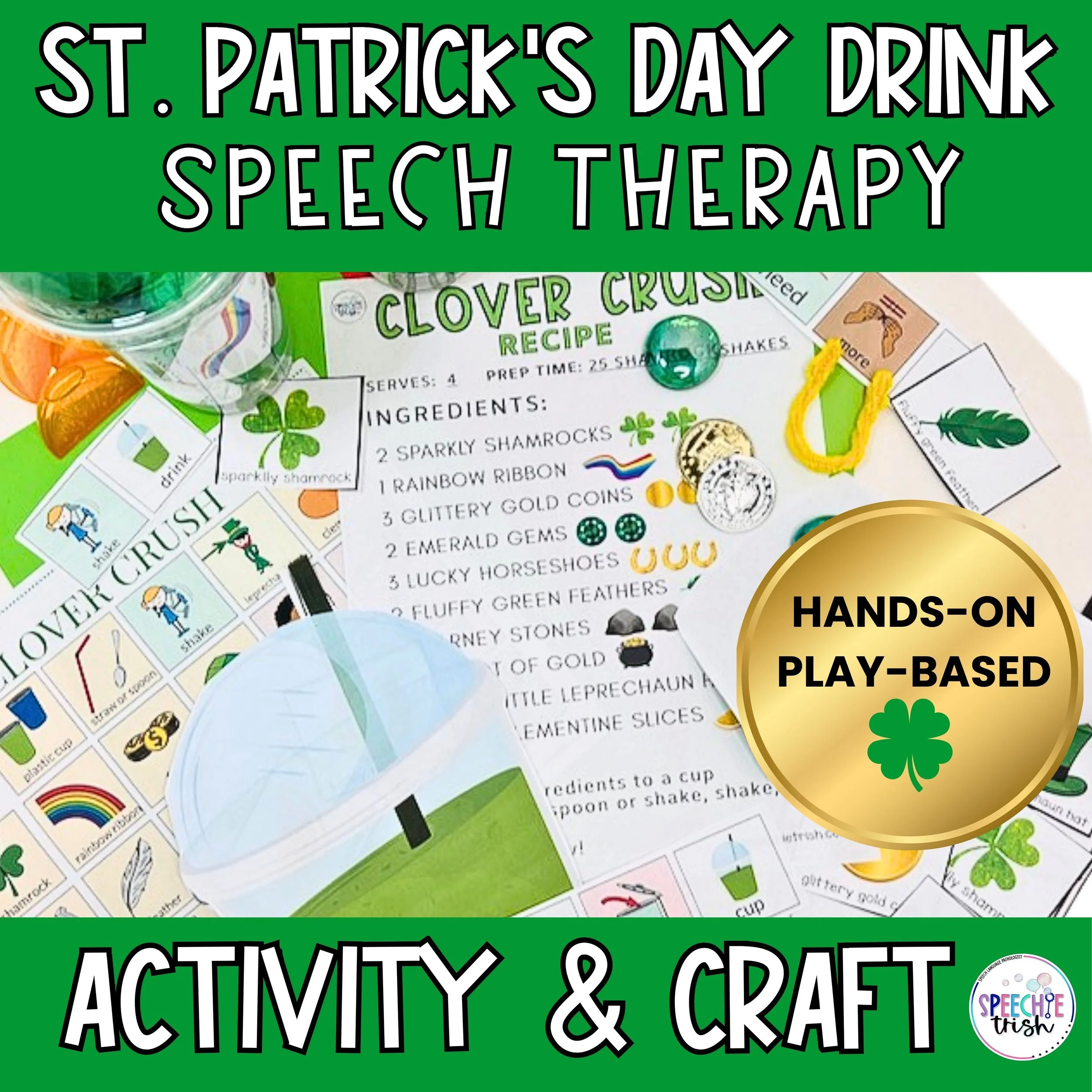 St. Patrick's Day Speech Therapy activity and craft pretend play drink