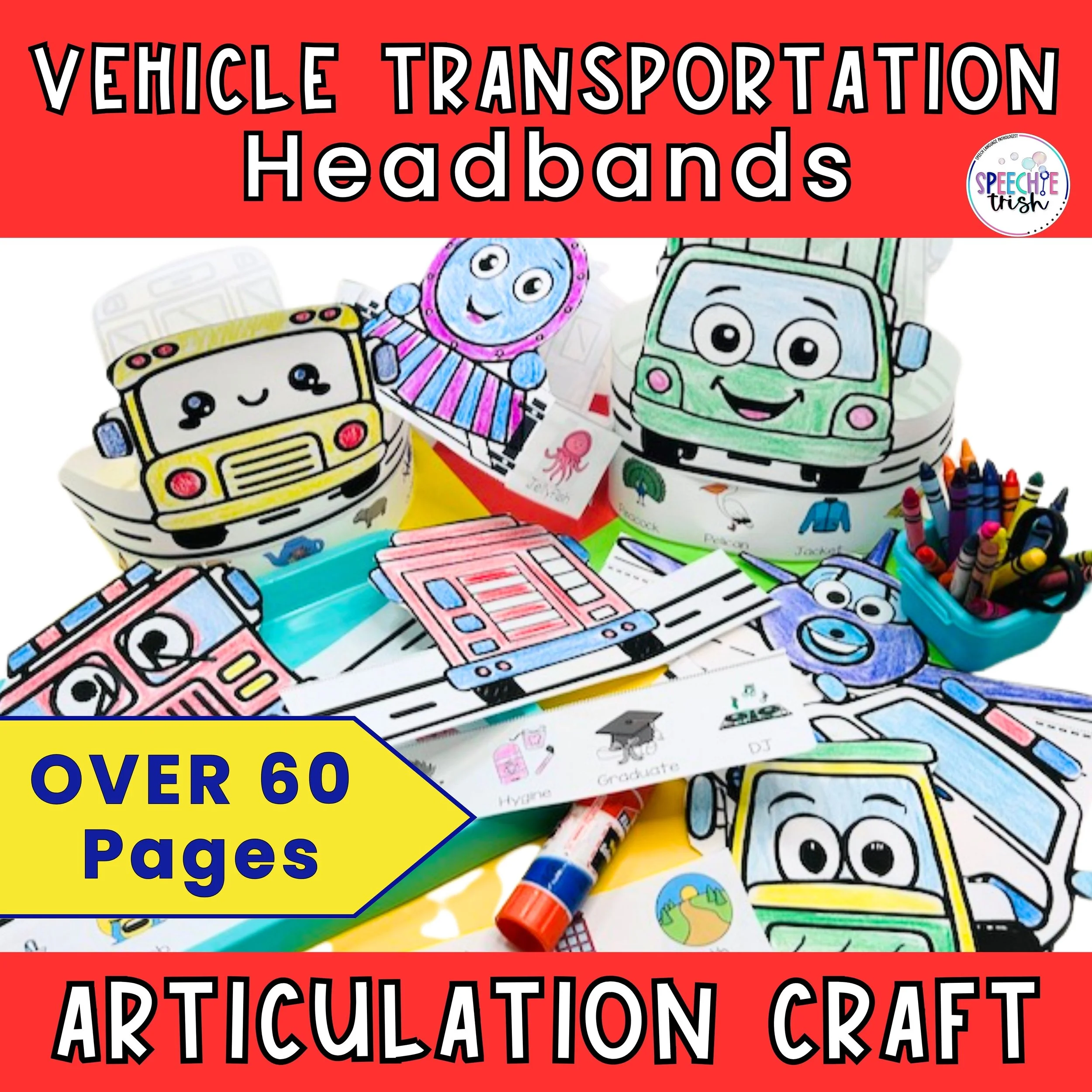 transportation headbands school bus, garbage truck, train, fire truck and pictures on headbands