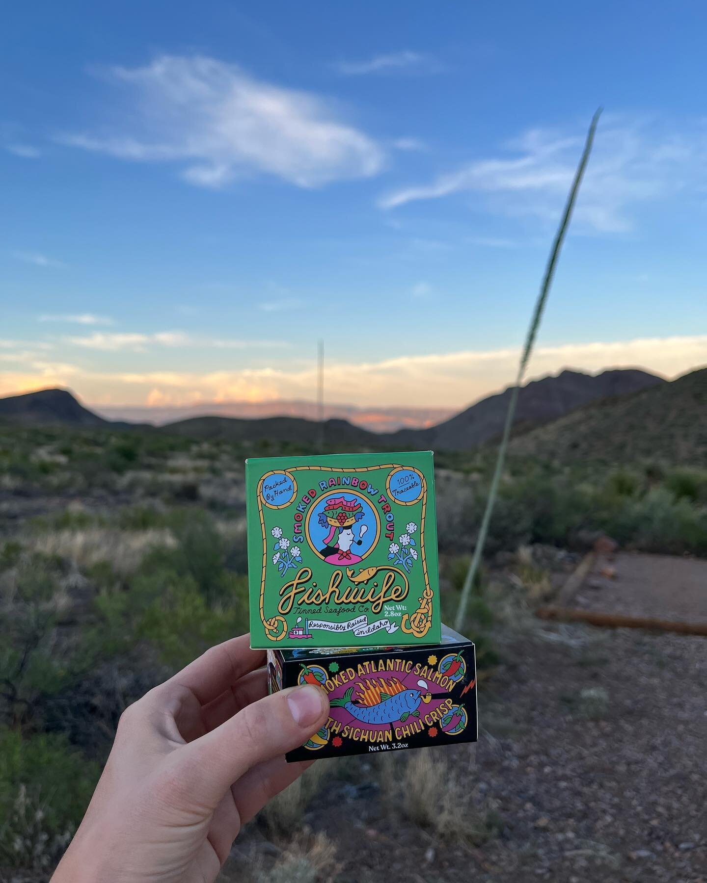 Usually sardines are my go to backcountry camping snack. This year I&rsquo;m so happy to add in the new varieties we carry in the shop! Killer after a long hike in the desert, or a long drive, or just chillin by a fire. 🏜️🏕️🔥 @fishwife @bigbendnps