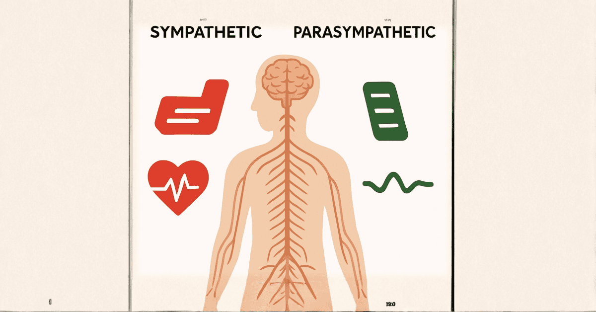 info graphic showing both sides of the human nervous system, sympathetic fight or flight and parasympathetic rest and digest