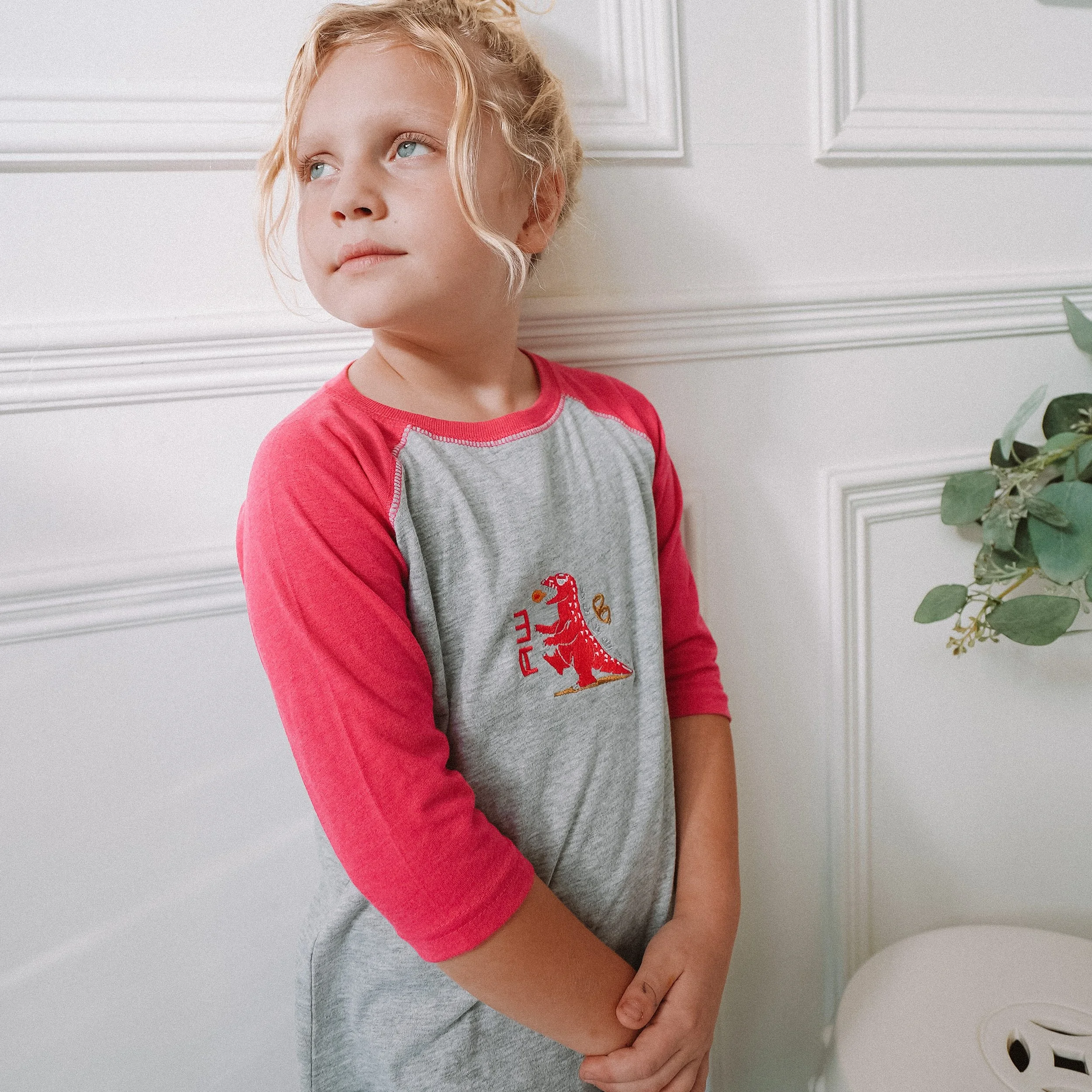 Pink Wind-Up Dino Toddler Baseball Shirt