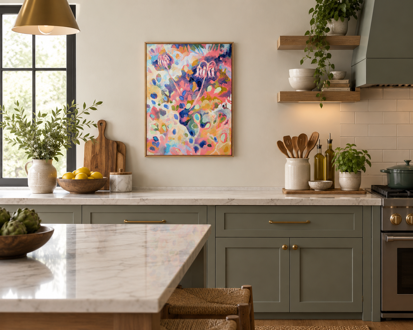 Warm Modern Kitchen with Abstract Floral Art.png