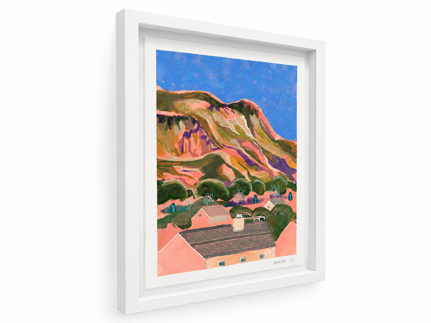 Framed Impressionist Hillside Village Landscape.png