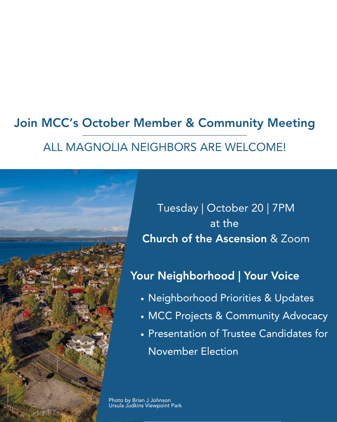 October Newsletter: Community Meeting, City Budget and Magnolia’s Bridges
