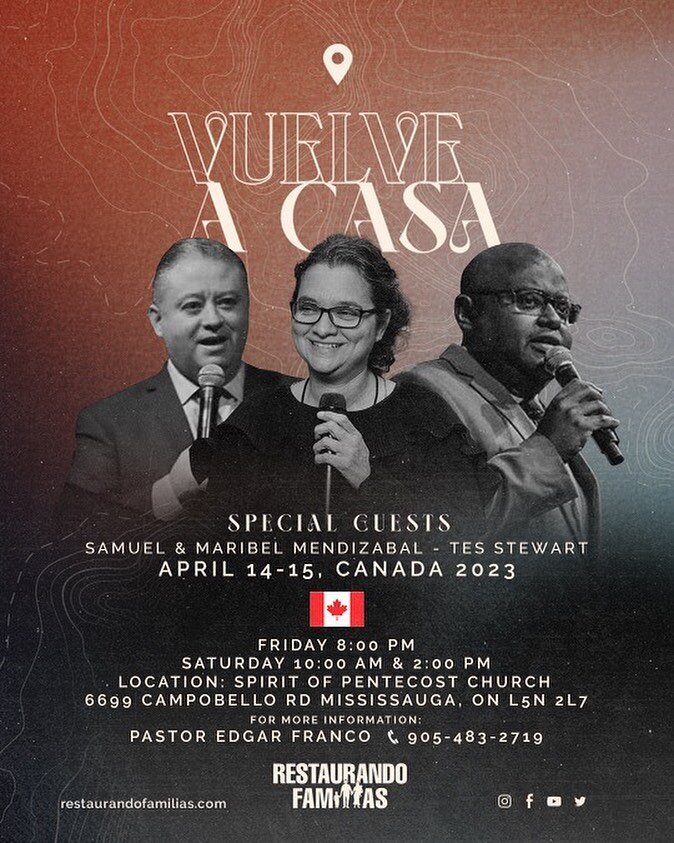 Con mucha expectativa de lo que Dios har&aacute; en Toronto, Canad&aacute; 🇨🇦 en el Congreso Restaurando Familias.  Viernes 14 de Abril a las 7:00 p.m.  y S&aacute;bado 15 de Abril a las 9:00 a.m. La entrada es gratuita. Tendremos sesiones para tod