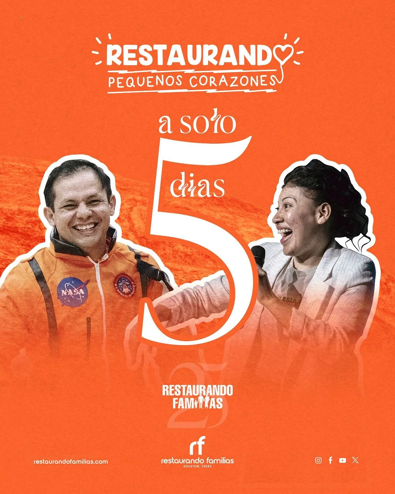 A solo 5 d&iacute;as de Restaurando Familias en Houston, Texas. No se olvide que el d&iacute;a Viernes de RF tendremos el programa Restaurado Peque&ntilde;os Corazones (5 a&ntilde;os a 11 a&ntilde;os). No se olvide registrar a su ni&ntilde;o(a) gratu