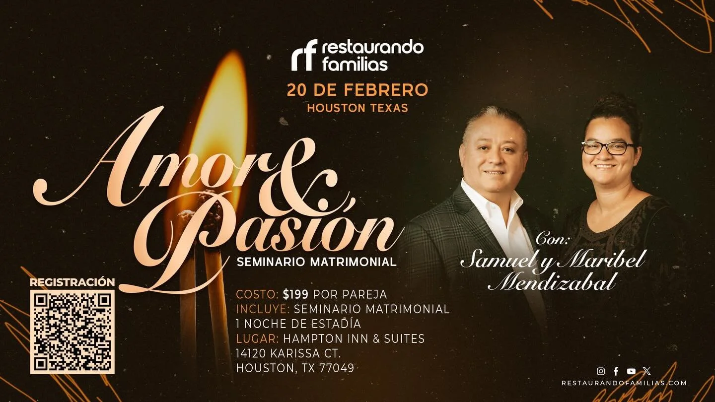 &iexcl;Est&aacute;n cordialmente invitados al Seminario Matrimonial &ldquo;Amor y Pasi&oacute;n&rdquo;! En Houston, Texas. 

Queremos invitarles a ser parte de este hermoso tiempo para fortalecer su relaci&oacute;n y renovar su amor. Tendremos un for
