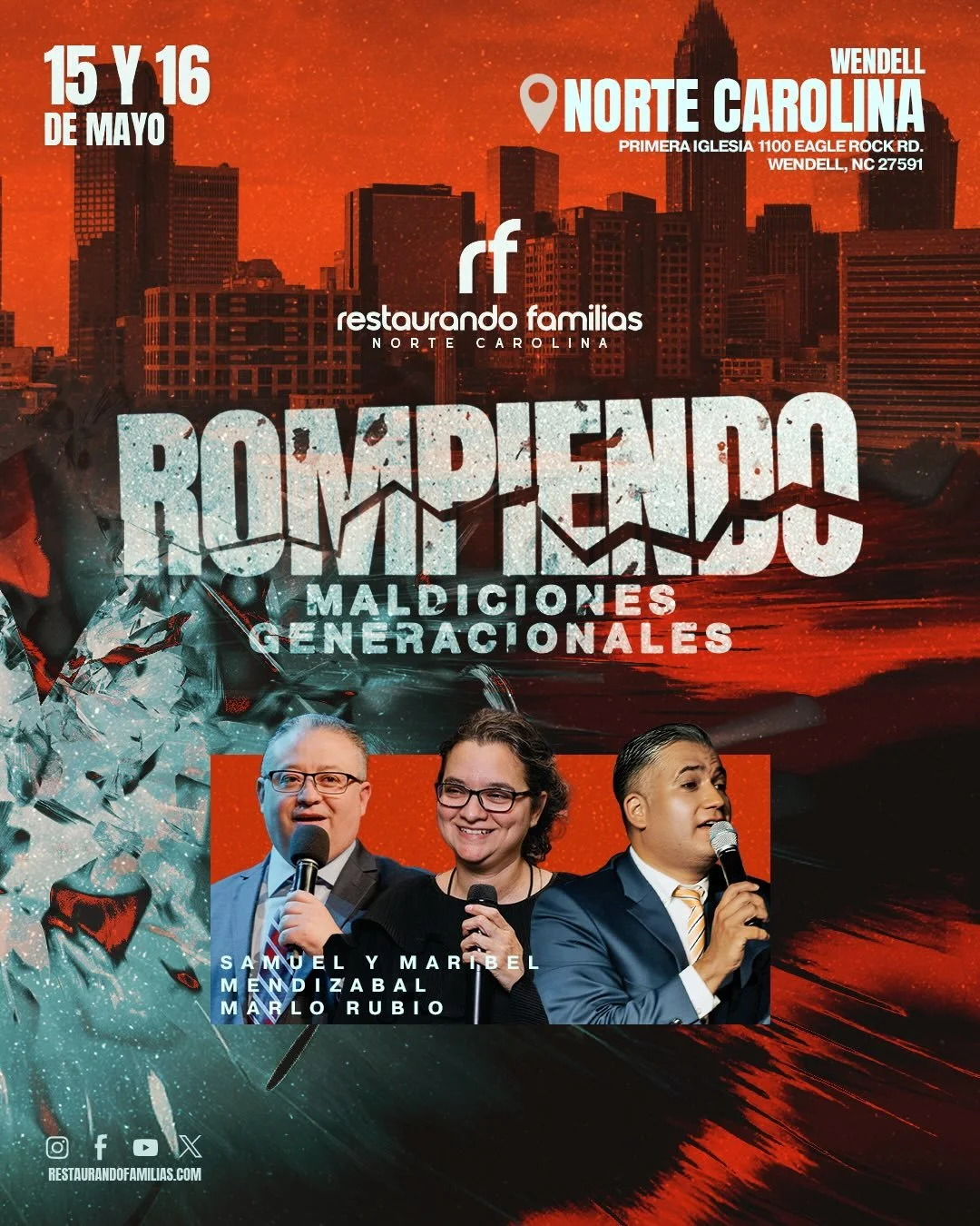 Norte Carolina! 

A solo 7 d&iacute;as del Congreso Restaurando Familias.  Tendremos sesiones para j&oacute;venes, padres y tendremos el programa para ni&ntilde;os &ldquo;Restaurando Peque&ntilde;os Corazones&rdquo; 

Un evento para toda la familia. 
