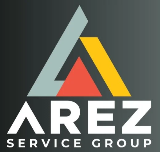 Logo for AREZ Service Group featuring a stylized triangle with gray, red, and yellow sections.