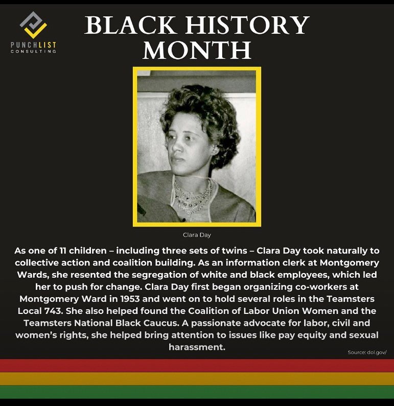 In recognition of the last day of February&rsquo;s Black History Month, we honor Clara Day. A pioneer of her day, Clara&rsquo;s work stretched across multiple agencies that supported several Union members. #blackhistorymonth #blackhistory365 #unionhi