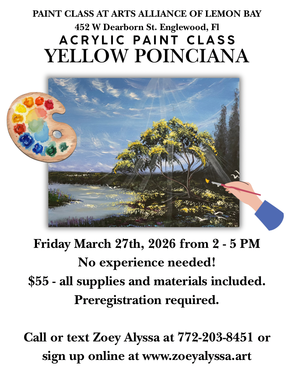 03/27 Friday AT 2-5 PM “Yellow Poinciana” ACRYLIC PAINTING WITH ZOEY ALYSSA