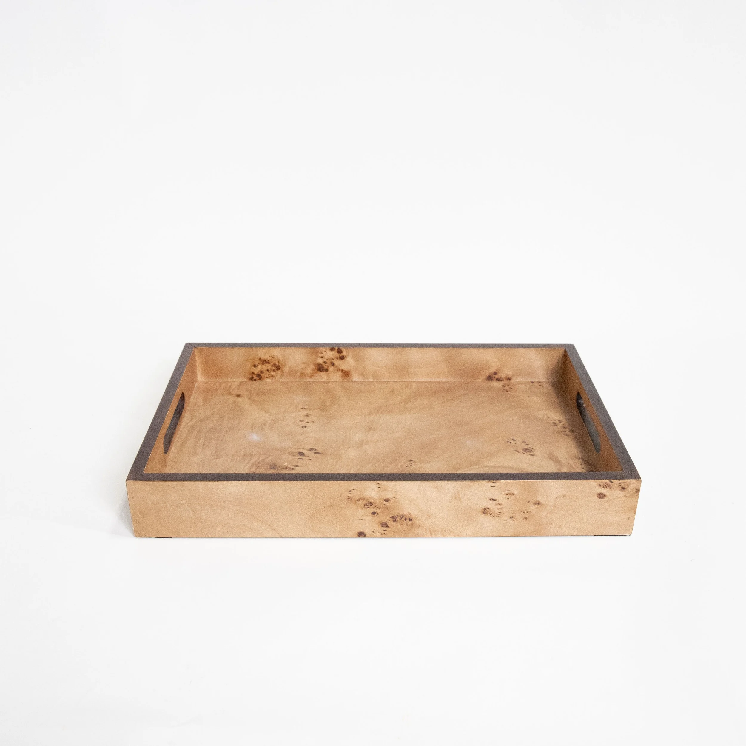 Burlwood Rectangular Tray with Handles