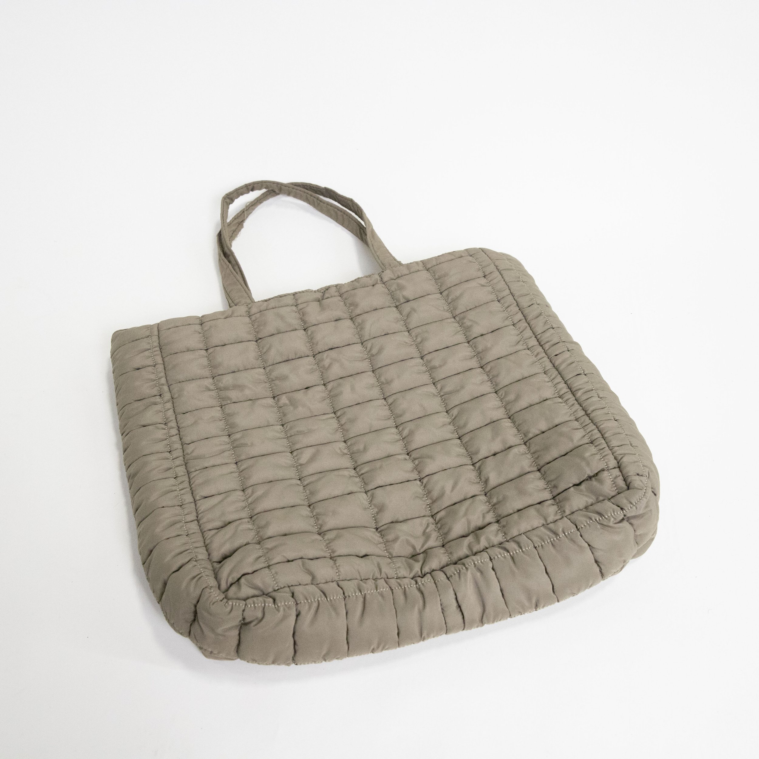Olive Green Quilted Puffy Tote Bag